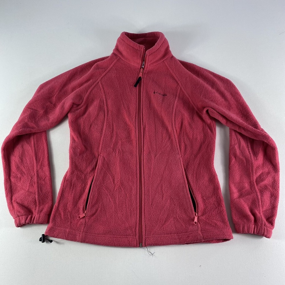 Columbia Jacket Womens Medium Pink Full Zip Fleece Outdoor Zip Pockets Ladies
